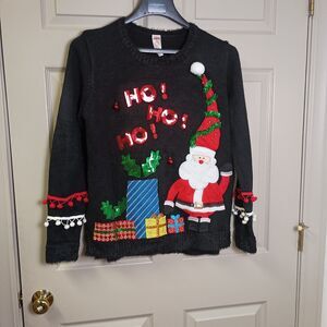 Holiday Time CHRISTMAS SWEATER LIGHT UP SANTA Packages & ornaments SEQUINS Large